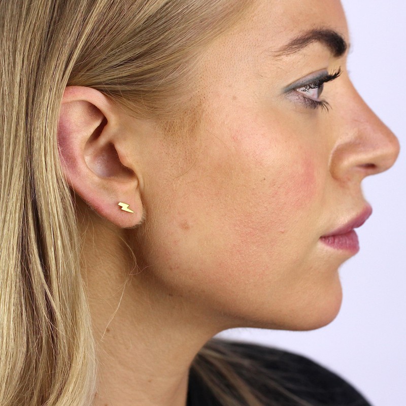 Gold Dipped Sterling Silver Lightning Bolt Stud Earrings