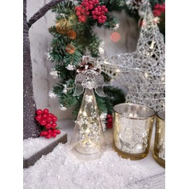 Heaven Sends 15cm Glass Christmas Angel Ornament with Lights - Hanging or Free-Standing