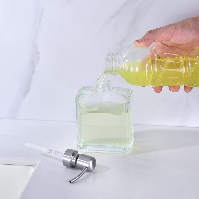 Kmeino Square Clear Glass Dish Soap Dispenser, Antique Design Refillable