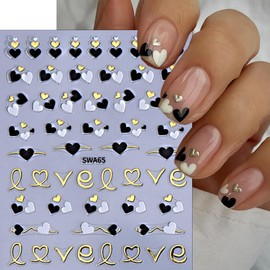 8Pcs Heart Nail Art Stickers Decals 3D Valentines Day Nail Stickers for Nail Art Red Pink Black White Hollow Out Heart Love Nail Design Cute Nail Decals Self-Adhesive Valentines Nail Supplies Charms