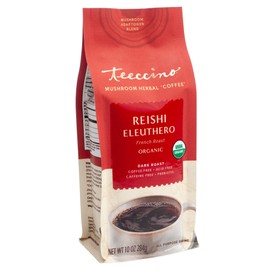 Teeccino Mushroom Adaptogen Coffee Alternative – Reishi Eleuthero French Roast – Caffeine-Free Mushroom Coffee for Natural Energy, Stress Relief and Protection, 10 Ounce