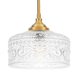 Gold Pendant Lights Kitchen Island, Vintage Bathroom Pendant Light with Clear Glass Shade, Adjustable Height Pendant Light - Dual Mount Ceiling & Hanging Fixtures with 90° Swivel for Home, E26 Bulb