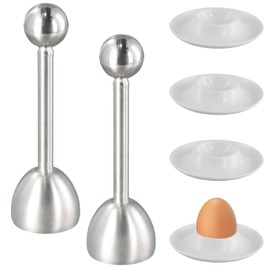 Ziyonix 4 Pieces Egg Cups, Egg Cracker Cutter White Plastic Tray Holder Set Stackable Eggs Coddler Cups with 2 PCS eggs Shell Opener for Soft Boiled Breakfast Dinner