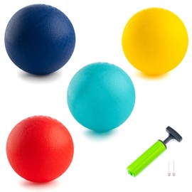 New Bounce Playground Balls for Kids - Set of 4 Rubber Bouncing Balls Plus Pump & 2 pins - Regulation Size for Dodgeball and More - Durable, Inflatable 8.5" Game Kickballs
