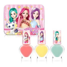 Little Bling Secret Jouju Star Goddess Tin Case Children's Nail 3-Piece Set, 1 Piece, Cream Mint + Cream Pink + Cream Yellow / 리틀블링 시크릿쥬쥬 별의 여신 틴케이스 어린이 네일 3종 세트, 1개, 크림민트 + 크림핑크 + 크림옐로우