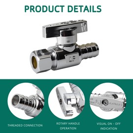 10 Pack Straight Stop Valve,1/2" PEX x 3/8" OD Compression Water Shut Off Valve,Turn Straight Stop Valve with 10 Pcs Stainless Steel Clamps Rings for PEX,Copper,CPVC Pipes