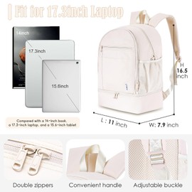 NOL Natural Organic Lifestyle Kids 2-in-1 Backpack & Insulated Lunch Bag-16 Multi-Functional Large Compartments Backpack for School & Travel, Double Deck, Water Resistant, Leak-proof, Padded (Cream)