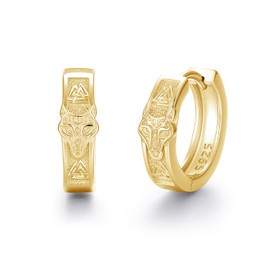 PARYFO Viking Creole Earrings for Men 925 Sterling Silver Nordic Wolf Earrings Wolf Hoop Earrings Viking Jewellery Gifts for Men Boys Women Unisex, Sterling Silver, None