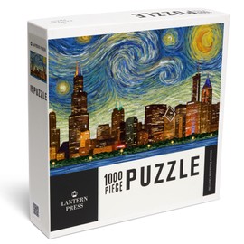 Lantern Press 1000 Piece Jigsaw Puzzle, Chicago, Illinois, Starry Night City Series