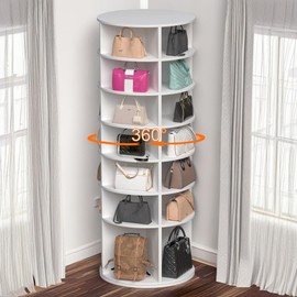 REUZTO 7-Tier Rotating Shoe Rack Tower, Spinning Shoe Organizer for 28 Pairs, Space-Saving Vertical Free Standing 360° Revolving Storage for Closet, Handbags & Accessories