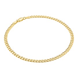 KISPER Solid 925 Sterling Silver 18k Gold Plated Italian Anklet Bracelet for Women - 3.5mm Waterproof Diamond-Cut Curb Chain - Flat Cuban Link Womens Ankle Bracelets, Made in Italy, 9-11 Inches (18k Gold, Length 9 Inches (Small))