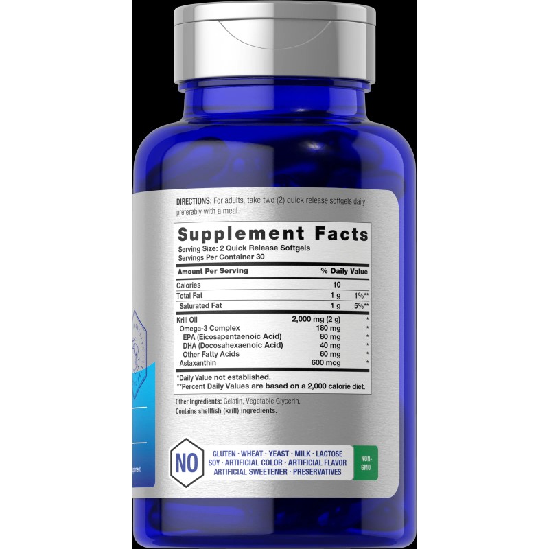 Horbaach Antarctic Krill Oil 2000mg Dietary Supplement - 60 Softgels