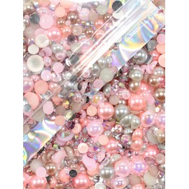 Rhinova 100g Mix Pearls and Rhinestones for Crafting, Sizes Range 3mm-10mm Pearl Beads for Bedazzler Rhinestones for Bedazzling Pearls for Crafting Sock Charms Nail Shoe Mugs (Gleaming Blush Mix)