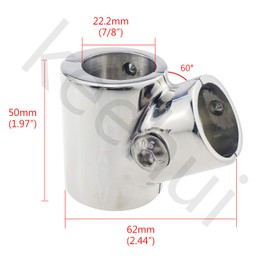 Pair Heavy Duty 316SS Boat Hand Rail Fitting- Polished 60 Degree T/Tee Hinged/Split Fitting 7/8" Tube