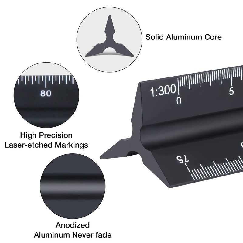 Set of 2 Scale Ruler: 30 cm Length Triangular Scale