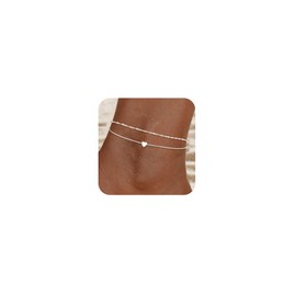 DIFOMI Sliver Anklets for Women,14K Sterling Silver Plated Waterproof Heart Pendant O Chain Anklets Set Dainty Ankle Bracelets for Women Summer Beach Anklet Jewelry Gift