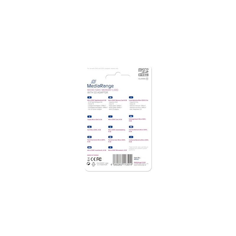 Media Range MR957 MicroSDHC Micro SDHC Memory Card