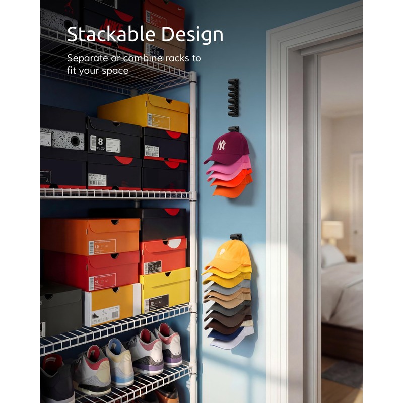 Baseball Hat Rack for Wall, 6 Pack, Holds 35 Caps