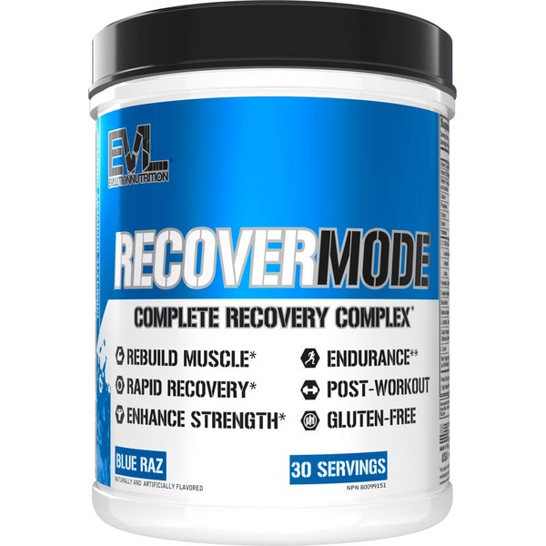 Evlution Nutrition Recover Mode- Complete Post Workout with BCAAs, Immunity Support, Vitamin C, D & E, Electrolytes, Hydration, Creatine, Glutamine, Beta-Alanine, L-Carnitine, 30 Serve, Blue Raz