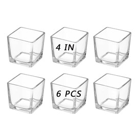 6PCS Square Glass Vases 4x4 Inch Clear Cube Flower Vase for Wedding Centerpiece Candle Holder Home Decor Square Shape Flower Vase,Centerpieces