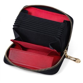 VISOUL Card Slots, Zipper Pockets, Credit Card Case, Genuine Leather, Card Case, red