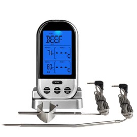 NInE-ROnG Wireless Digital Meat Thermometer Kitchen Timer with Two Probes Cooking Thermometer for Beef Smoker Oven Grill BBQ (Silver)