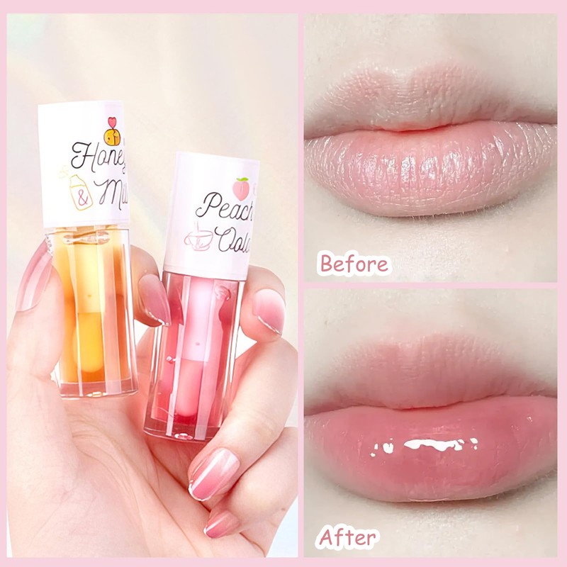 Leogony 2PCS Hydrating Jelly Cute Lip Glow Oil, Plumping Honey