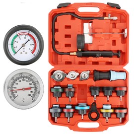 NYXOVA Radiator Pressure Tester Kit, 18pcs Coolant Pressure Leakage Tester Detector Tool Set, Automotive Water Tank Manual Pump Pressure Test Tool with Adapters