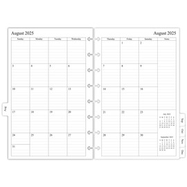 newestor 2025-2026 Monthly Planner Refill for 8-Discbound Notebook, Two Pages Per Month, Aug 2025 to Dec 2026, Junior Size 5-1/2"x8-1/2"