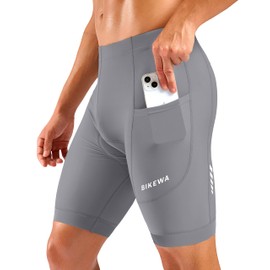 Bikewa Men's Cycling Shorts 7" 4D Padded Bike Shorts for Men Road Biking Bicycle Riding Cycle Biker Phone Pockets(Light Grey,M)
