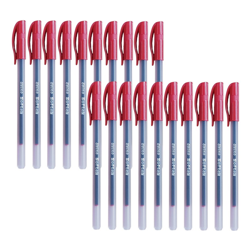 SAINO Softek Ballpoint Pens, RED, Fine Point (0.7mm), Pack of