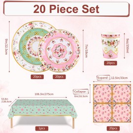 101 Pcs Floral Disposable Cutlery Set, Party Plates Cups and Napkins, Birthday Party Decorations, Afternoon Tea Decorations (Set of 20)