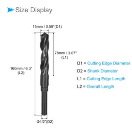 CoCud Reduced Shank Drill Bit Cutting Edge 0.6 inch (15 mm) / 0.5 inch (12.7 mm) Shank Nitride Coated High Speed Steel 9341 Twist Drill Bit Stainless Steel Metal Wood