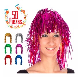 Lecute 50 Pelucas Metalicas Papel Fiesta Batucada Rave Antro Disco