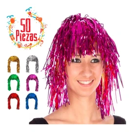 Lecute 50 Pelucas Metalicas Papel Fiesta Batucada Rave Antro Disco