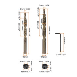 HARFINGTON 4pcs Pocket Hole Drill Bit 23/64" 25/64" Dia 5/16" Tip Round Shank Replacement Twist Step Drill Bit with M12 Depth Stop Collar and Wrench for Woodworking