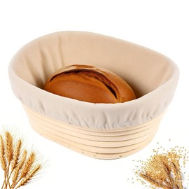 Bread Proofing Baskets, 25cm Natural Rattan Proofing Basket with Lined with Linen Cloth Cover for Artisan Bread Making for Professional and Home Bakers - Oval