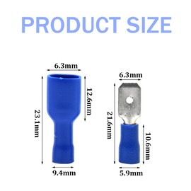 Yosawo 100-Pieces Male Female Spade Connectors Insulated Quick Splice Wire Crimp Terminal 16-14 AWG Blue（PGML)