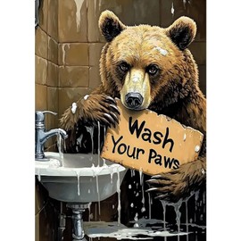 MXJSUA DIY 5D Diamond Painting Kits for Adults, Bear Bathroom Culture Diamond Art Painting Full Drill Crystal Rhinestone Embroidery Craft Kits for Home Wall Decor Gifts, 12x16inch