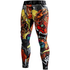 LAFROI Men's Quick Dry Cool Compression Fit Tights Leggings Waistband-YSK08 Lion Dance Size SM