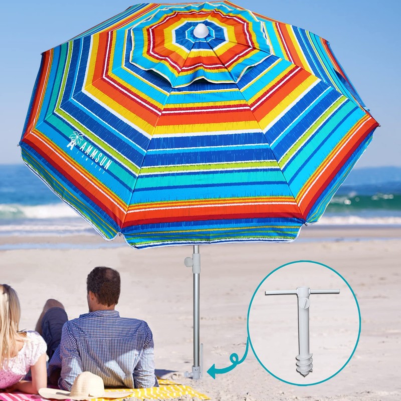 AMMSUN Beach Umbrellas for Sand Heavy Duty Wind Portable, 6.5ft