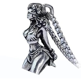 Q&D&S Silver Suffering Goddess Pendant Necklace For Men,Vintage Bound Suffering Religious Jewelry Statement Necklace for women