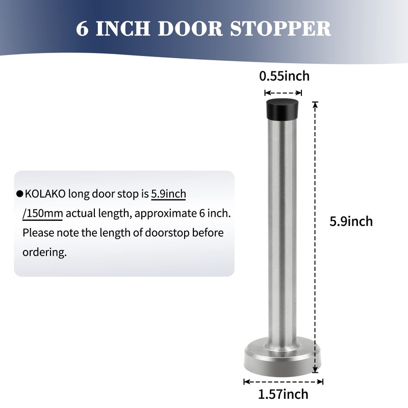 Door Stops, Long Door Stopper 6 Inch, Stainless Steel, Wall