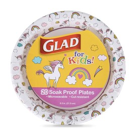 Glad for Kids Unicorn Theme Round Disposable Paper Plates - Heavy Duty, Soak Proof, Microwavable Plates with Unicorns Design for All Occasions, 8.5 Inch, 20 Count