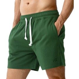 Arjen Kroos Men's Sweat Cotton Shorts 5 Inch Running Shorts with Zipper Pockets,Army GREEN-AK2218,Large