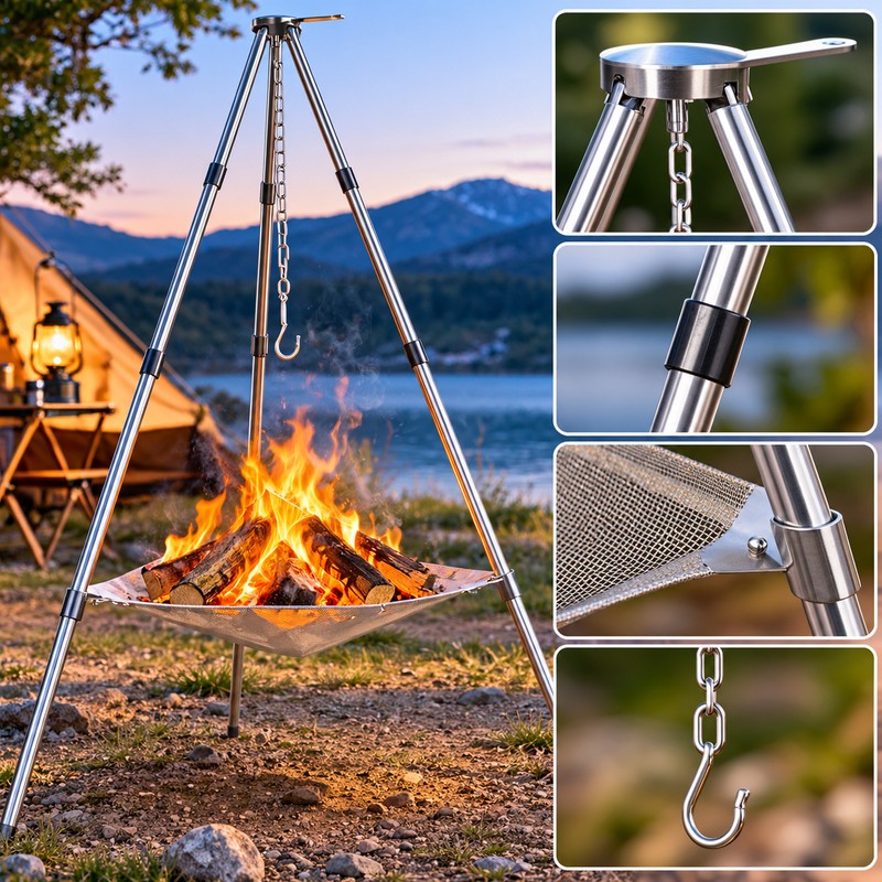 Portable Camping Fire Pit Tripod for Outdoor Campfires – Foldable