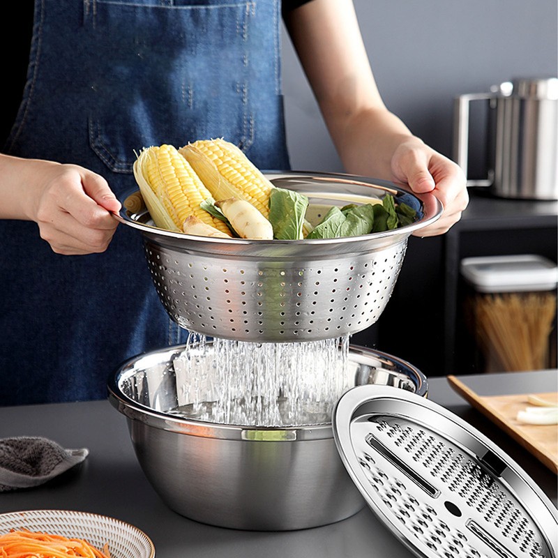 3 In 1 Colander Strainer Set Stainless Steel Rice Washing
