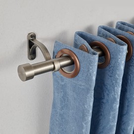 Mayrhyme 1-Inch Diameter Curtain Rod, Adjustable Rod Set with Premium Aluminum Brackets and Finials, Single Heavy-Duty Curtain Rods for Windows (Matte Brushed Grey, 28-48")