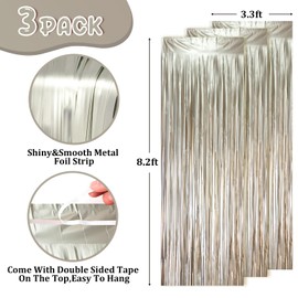 Voircoloria 3 Pack 3.3 x 8.2 ft Matte Champagne Foil Fringe Backdrop Curtains, Tinsel Streamers Party Decorations, Fringe Backdrop, Door Shimmer for Graduation, New Years Eve, Birthday Party
