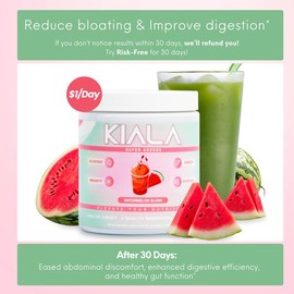 Kiala Nutrition Super Greens Watermelon Slush Flavor Organic Greens Powder with Spirulina & Chlorella for Digestion Gut Health Immunity & Energy Vegan Supplement